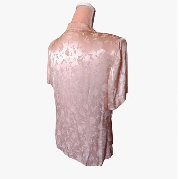 VTG 80s Pink Floral Satin Beaded Pearl Applique Button Up Cottagecore Blouse XL - Picture 17 of 17